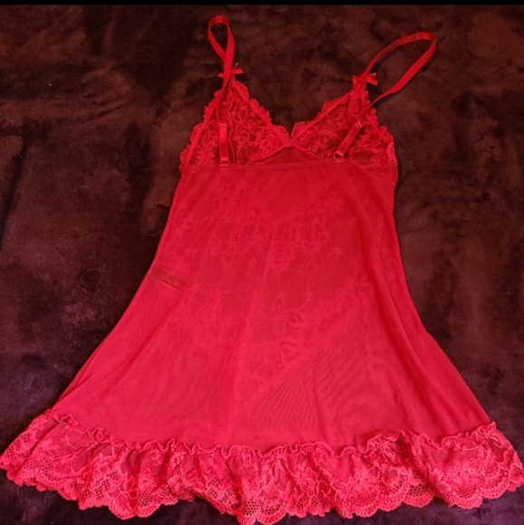 Lace red bow babydoll lingerie size Medium. - Picture 2 of 2